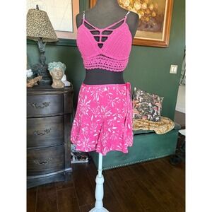 Y2K Fabiola USA Pink Floral Skort Mini Skirt Shorts Side Tie Vintage Style Small